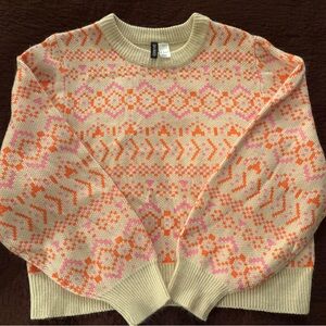 H&M Patterned Crew Neck Sweater - Pink and Orange